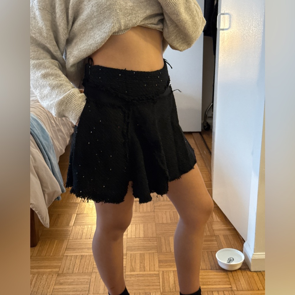 Black Frayed Mini Skirt